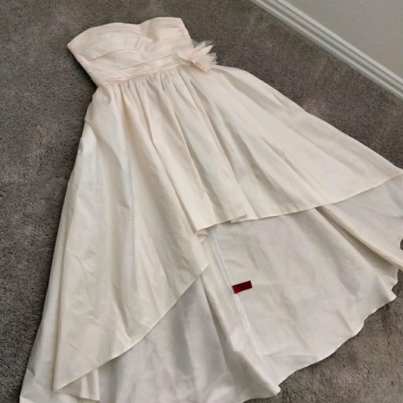 JS Collections Dresses & Skirts - Cream Hi Low Prom Wedding Floral Strapless Dress L